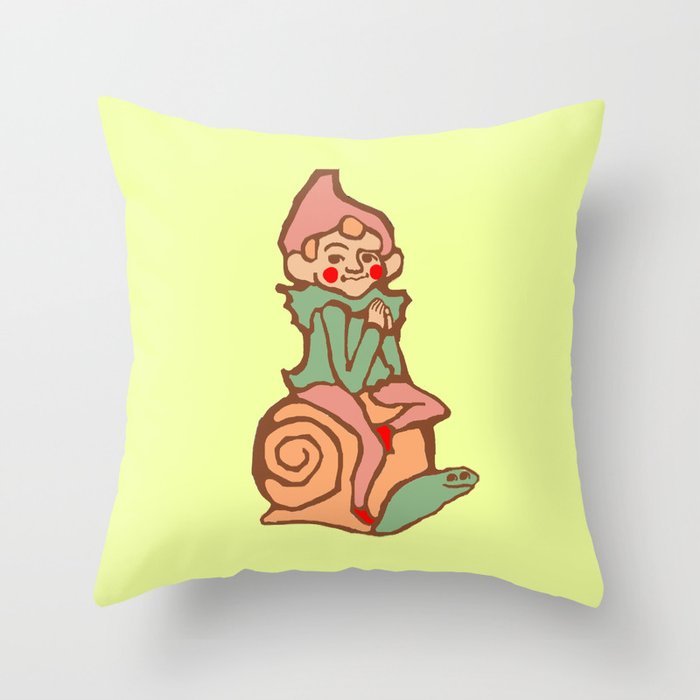Elf On A Snail Throw Pillow