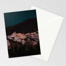 Santorini View by night | Cliffside Greek Village under the Night Sky | Greece Island Travel Photography Stationery Card