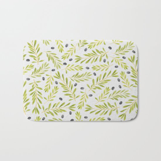 Watercolor Olive Branches Pattern Bath Mat