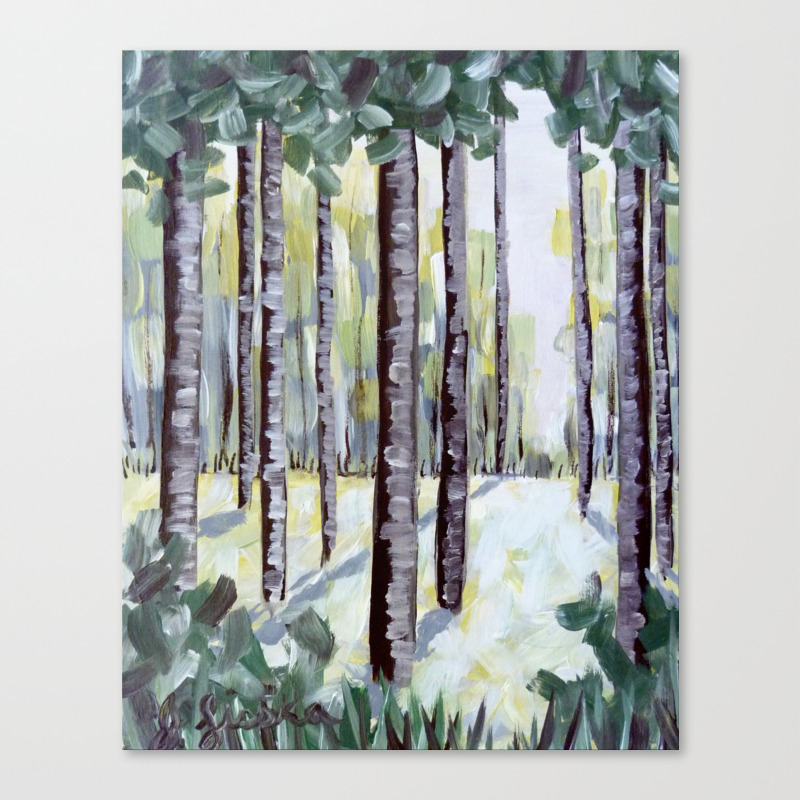 Hand Painted Acrylic Forest Tree Painting Canvas Print By Lisska