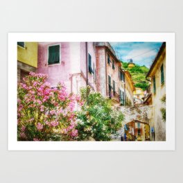 Monterosso Pink Flowers, Cinque Terre, Italy Art Print