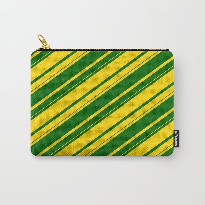 Yellow & Dark Green Colored Lines/Stripes Pattern Carry-All Pouch