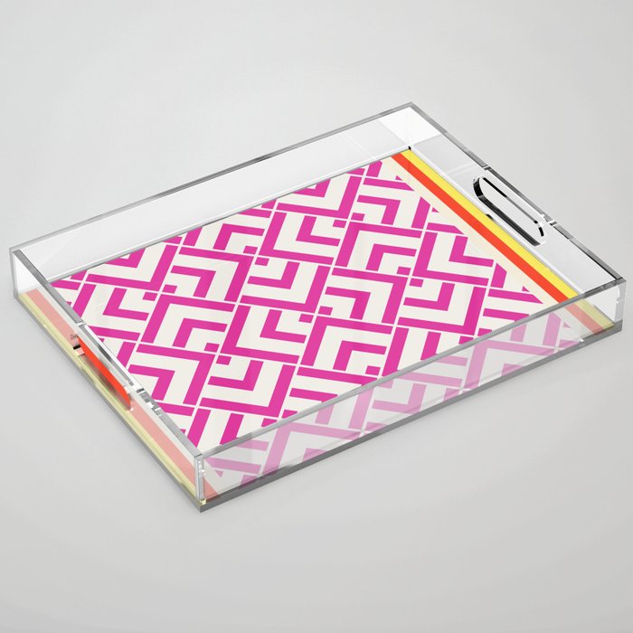 Hot pink summer geometric pattern pillow Acrylic Tray