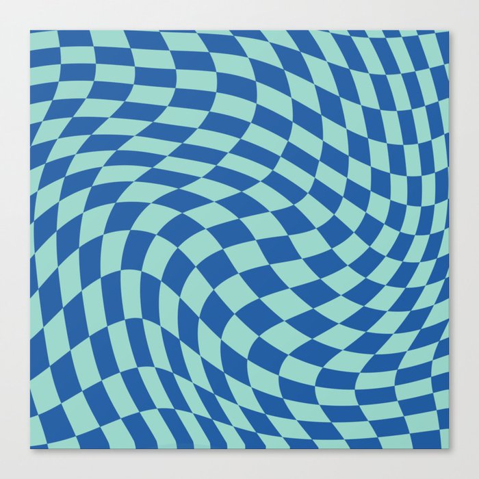 Blue and green swirl checker pattern Canvas Print