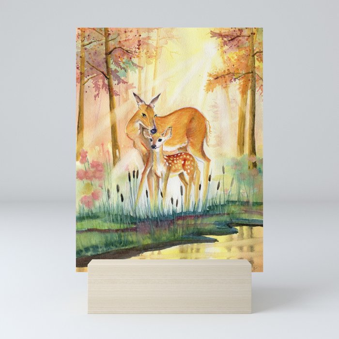Mom and Little Deer Mini Art Print