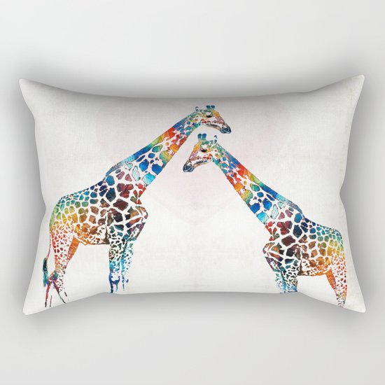Colorful Giraffe Art - I've Got Your Back - By Sharon Cummings Rectangular Pillow