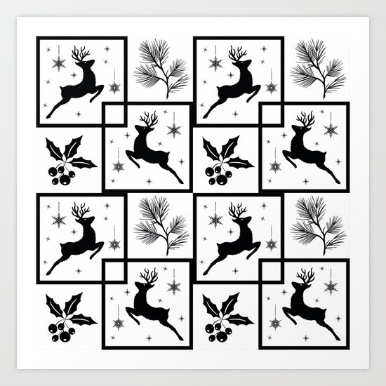 Christmas black and white pattern. Art Print