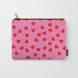 Playful Red Heart Pattern on Pink Background Carry-All Pouch