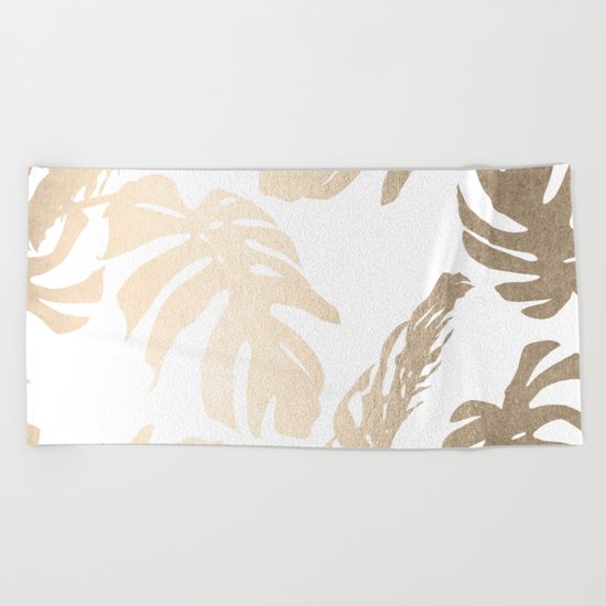 Simply Tropical Palm Leaves in White Gold Sands Beach Towel