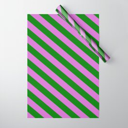 [ Thumbnail: Green and Orchid Colored Lined Pattern Wrapping Paper ]