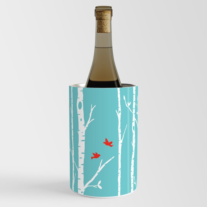 Birch tree forest with red birds  Wine Chiller