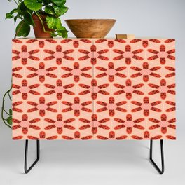 Abstract Orange Daisies Ink On Hexagons Credenza