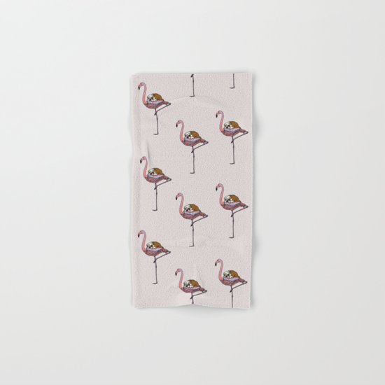Flamingo and English Bulldog Hand & Bath Towel