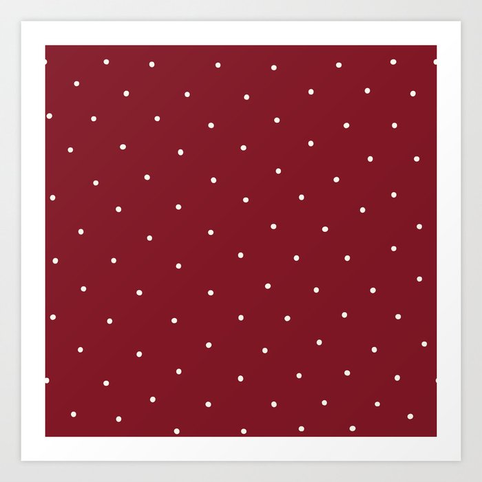 White Dots on Red Christmas Pattern Background Art Print