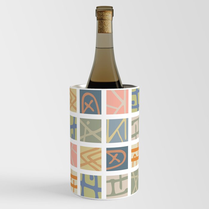 Modern Abstract Geometric Checkered Line Art Pattern in Retro Colorful Pastels Wine Chiller