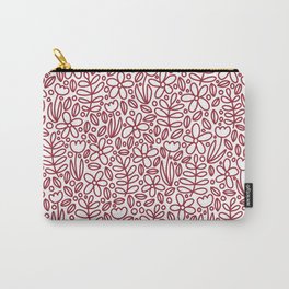 ‘Blomst’ - Red Carry-All Pouch | Doodles, Plants, Folkart, Botanical, Minimalism, Floral, Digital, Flowers, Red, Drawing 