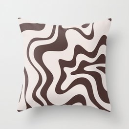 Retro Liquid Swirl Abstract Pattern in Brown Throw Pillow