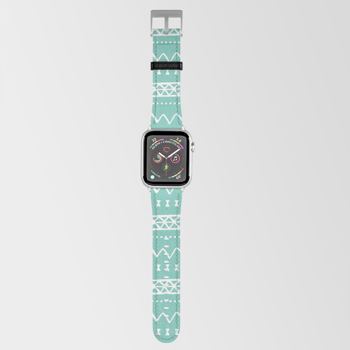 Zesty Zig Zag Bow Teal Blue and White Mud Cloth Pattern Apple Watch Band
