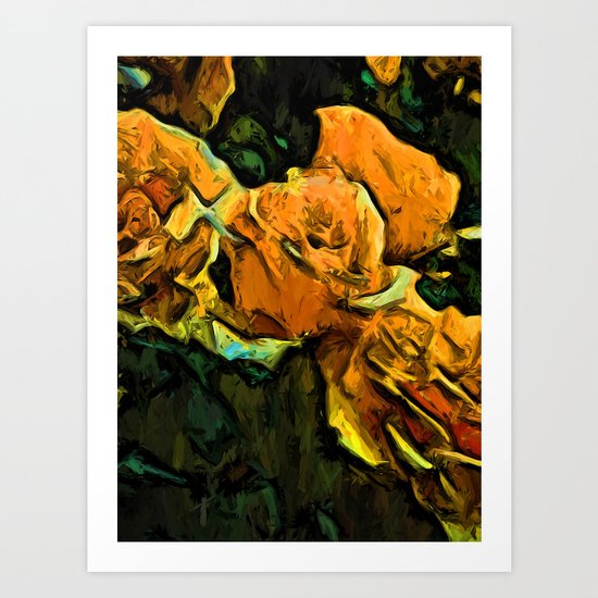 Gold Roses with Green Leaves Art Print