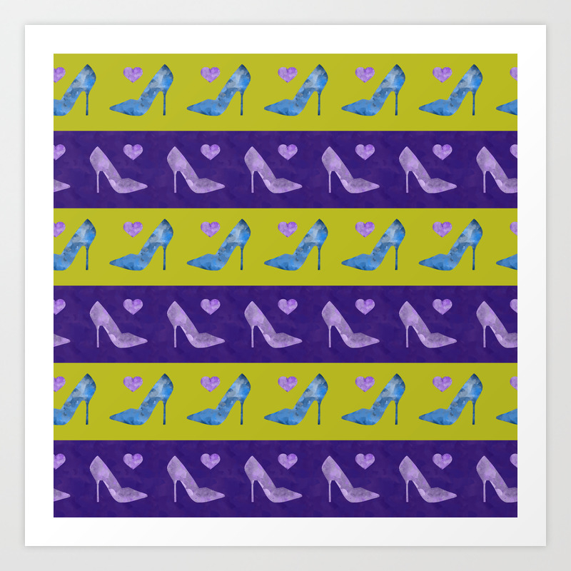 High Heels Patterns Watercolor Blue Purple And Green Art Print By K9printart Society6