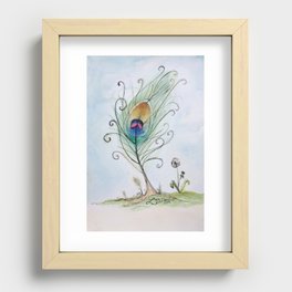 Blue Dream Tree Peacock Feather Watercolor Painting  Recessed Framed Print