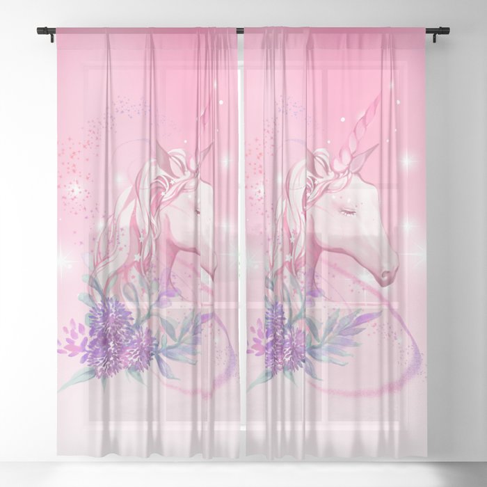 Unicorn in Pink Sheer Curtain