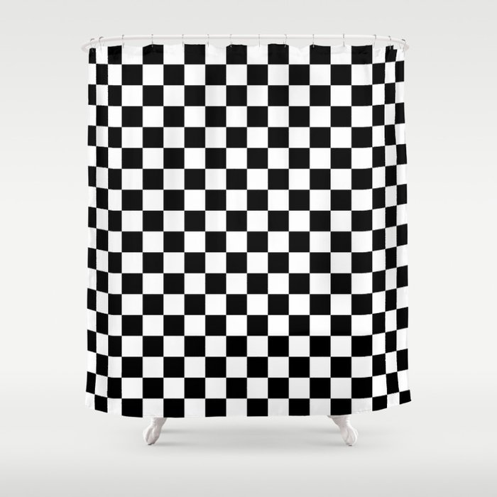 Small Checkered White And Black Shower Curtain By