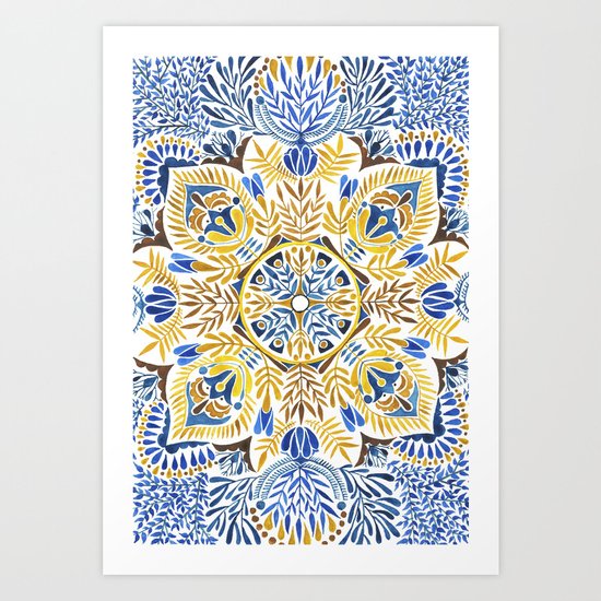 Wheat field with cornflower - mandala pattern Art Print