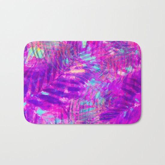 Colorful abstract palm leaves 3 Bath Mat