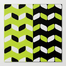 Vintage Diagonal Rectangles Black White Chartreuse Canvas Print