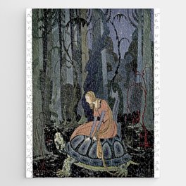 A Girl On Turtle in The Forest Old French Fairytales, illustrated by Virginia Frances Sterrett (Reproduction) Jigsaw Puzzle