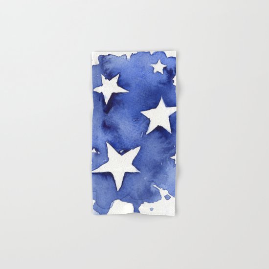 Stars Abstract Blue Watercolor Geometric Painting Hand & Bath Towel