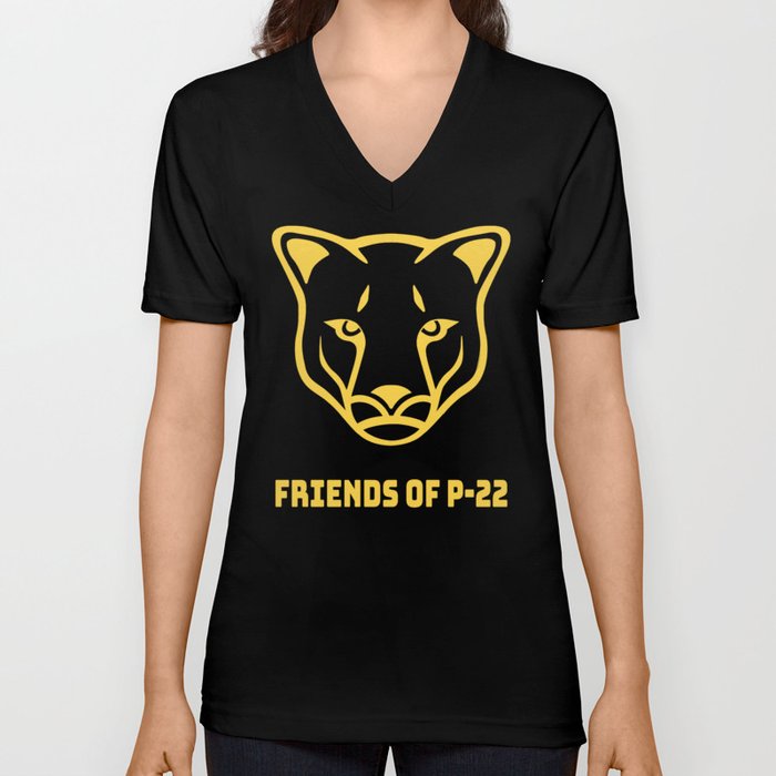 P22 Mountain Lion Yellow V Neck T Shirt