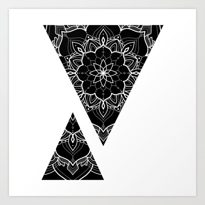 Abstract design of triangles with mandalas Art Print by Trisha x