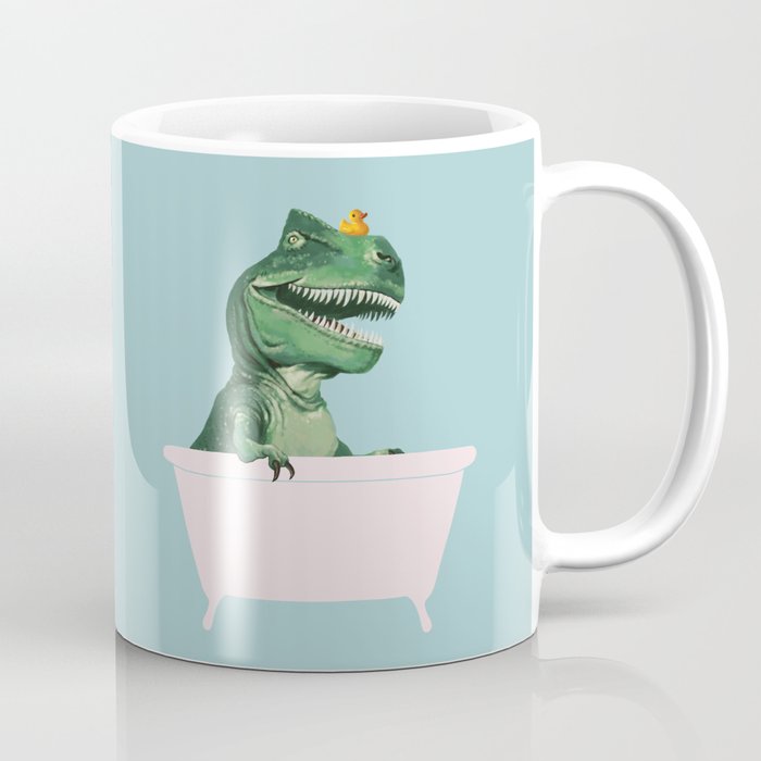 Playful T-Rex in Bathtub in Green Coffee Mug