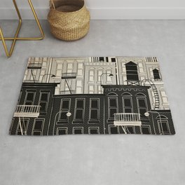 My Dream View - Illustration New York City Block in Black and White Rug