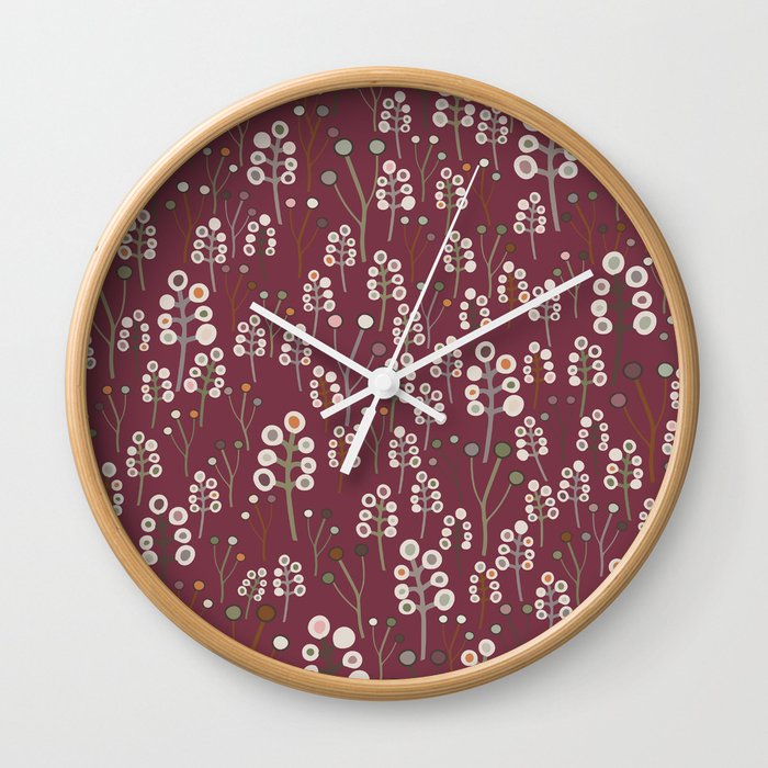 Abstract red winter berries branches pattern Wall Clock