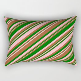 [ Thumbnail: Light Pink, Sienna, and Dark Green Colored Stripes Pattern Rectangular Pillow ]
