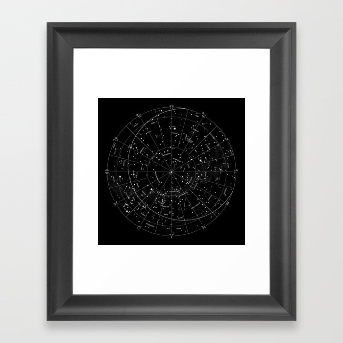 Constellation Map - Black & White Framed Art Print