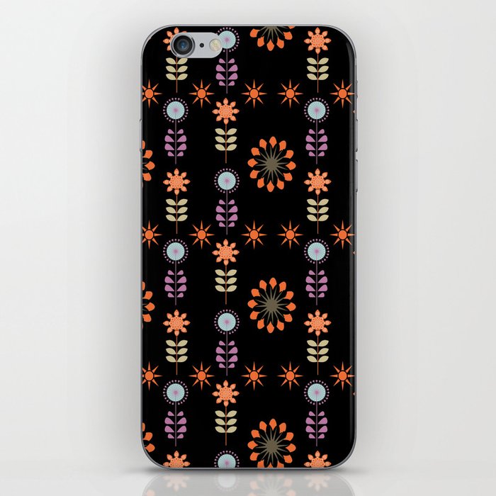 Retro Black Floral Abstract Pattern iPhone Skin