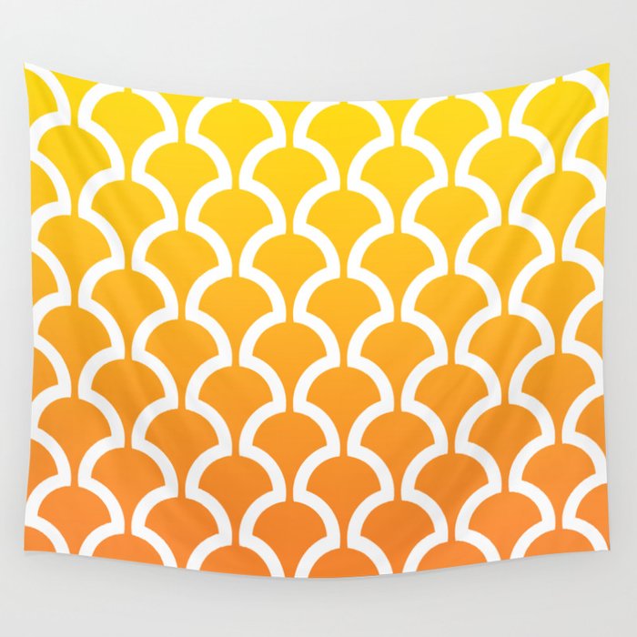Classic Fan or Scallop Pattern 459 Yellow and Orange Wall Tapestry