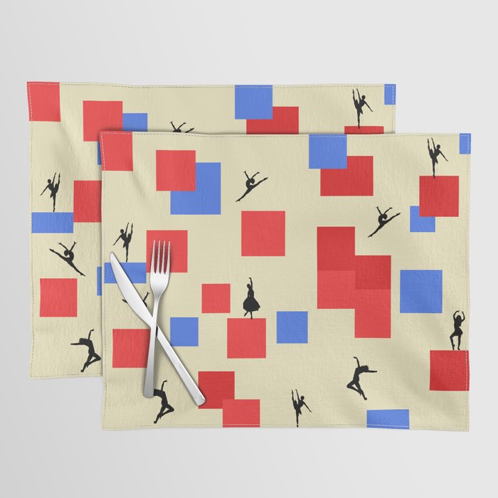 Dancing like Piet Mondrian - Composition in Color A. Composition with Red, and Blue on the light yellow background Placemat
