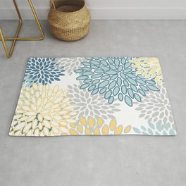 Floral Grey, Yellow and Teal Area & Throw Rug