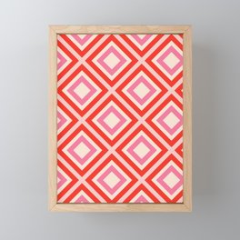 Retro 70s Diagonal Squares Summer Pattern  Framed Mini Art Print