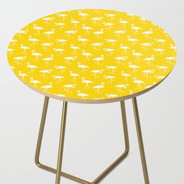 White flamingo silhouettes seamless pattern on yellow background Side Table