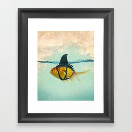 Brilliant DISGUISE - Goldfish with a Shark Fin Framed Art Print | Shark, Alwaysbeyou, Beyourself, Sharkfin, Graphicdesign, Humour, Liveinthemoment, Orange, Nature, Animal 
