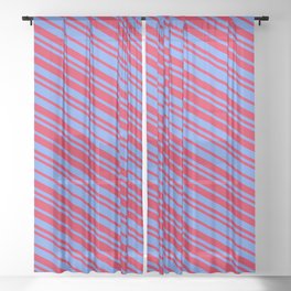[ Thumbnail: Crimson and Cornflower Blue Colored Lines Pattern Sheer Curtain ]