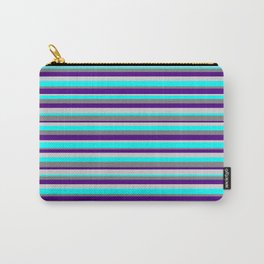 [ Thumbnail: Grey, Indigo, Light Gray, and Cyan Colored Striped Pattern Carry-All Pouch ]