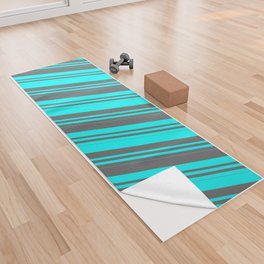 [ Thumbnail: Cyan & Dim Gray Colored Lines Pattern Yoga Towel ]