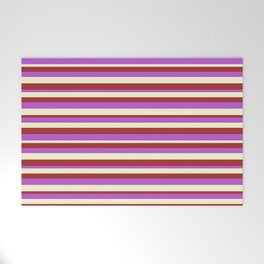 [ Thumbnail: Brown, Orchid & Light Yellow Colored Stripes/Lines Pattern Welcome Mat ]